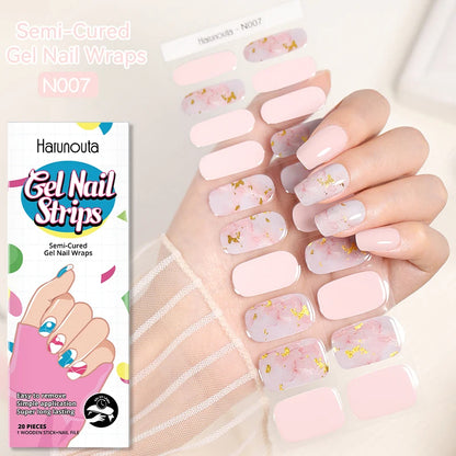 20-pack gel-nagelstickers – Glittriga linjer, semi-cured, French-ombre