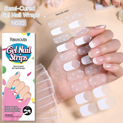 20-pack gel-nagelstickers – Glittriga linjer, semi-cured, French-ombre