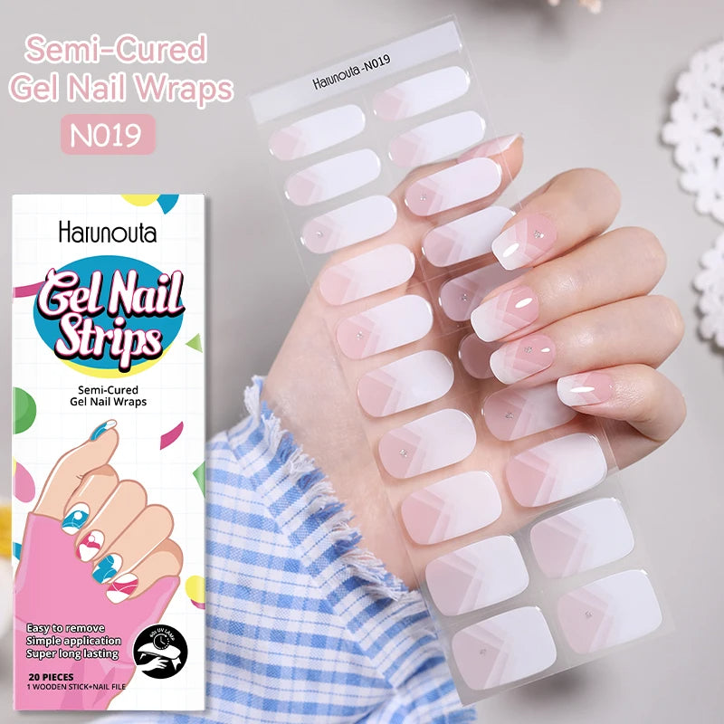 20-pack gel-nagelstickers – Glittriga linjer, semi-cured, French-ombre