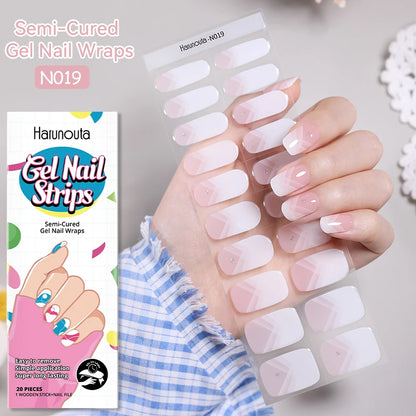 20-pack gel-nagelstickers – Glittriga linjer, semi-cured, French-ombre