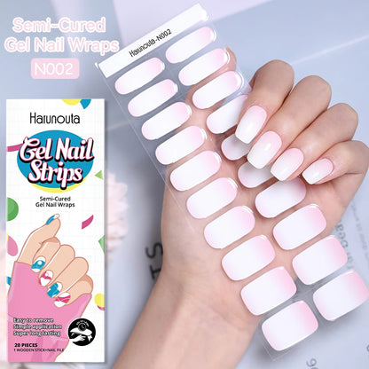 20-pack gel-nagelstickers – Glittriga linjer, semi-cured, French-ombre