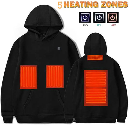 USB-värmehoodie med luva – Unisex, storlekar S–XXXL (svart/grå)