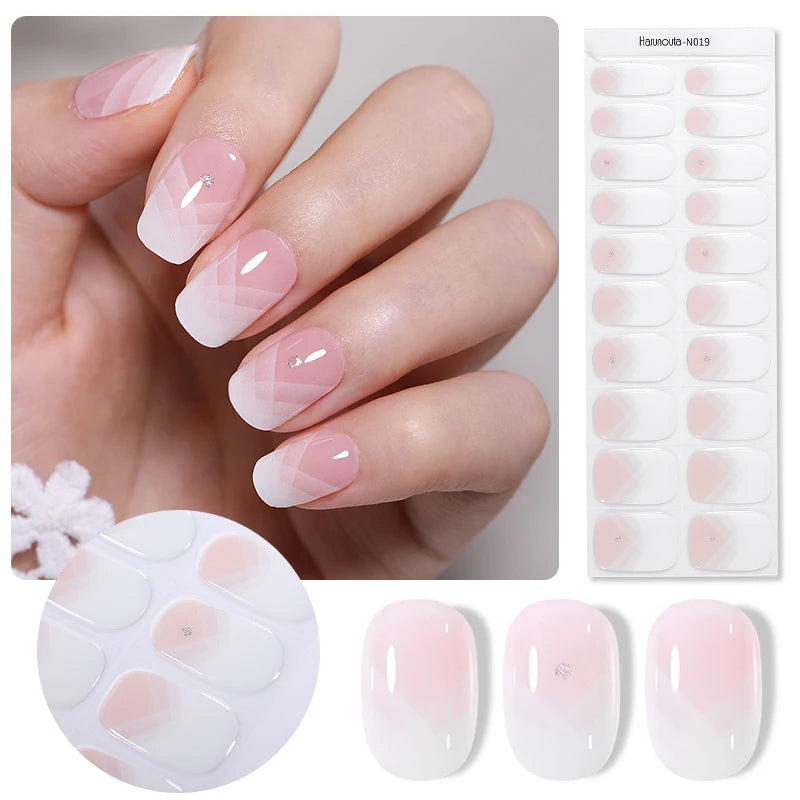 20-pk nagelstickers i gel – Gradient French-design, semi-curing
