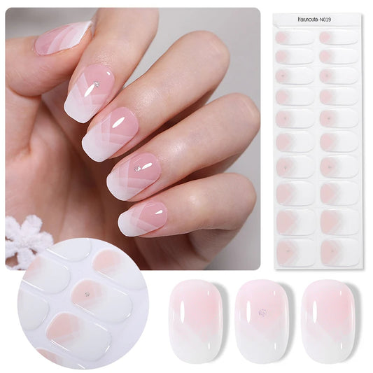 20-pk nagelstickers i gel – Gradient French-design, semi-curing