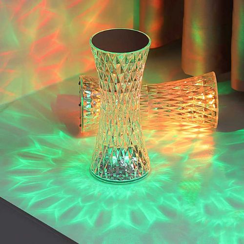 Kristallamp i akryl – LED-bordslampa med diamantros-mönster