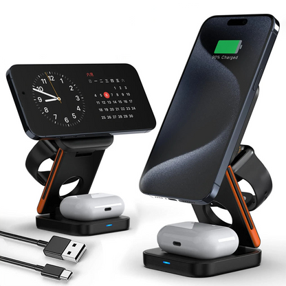 3-i-1 vikbar laddstation – för iPhone, Apple Watch & AirPods - ELLY