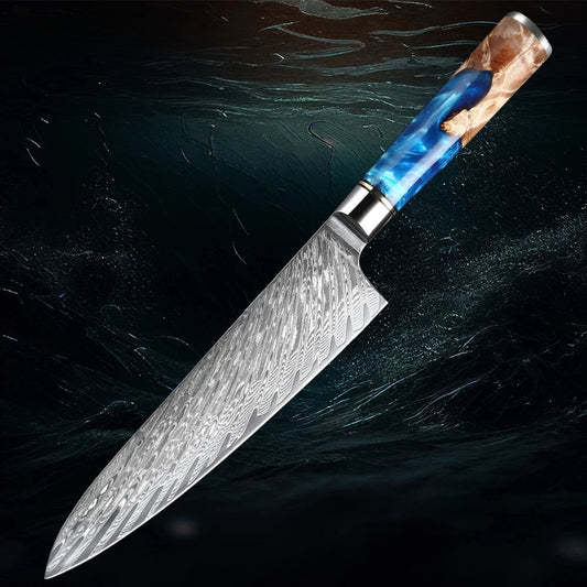 8" Japansk kockkniv i VG10 Damaskusstål – professionell & stilren - ELLY
