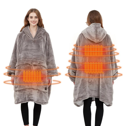 USB-värmehoodie – Oversized fleece med värme & luva