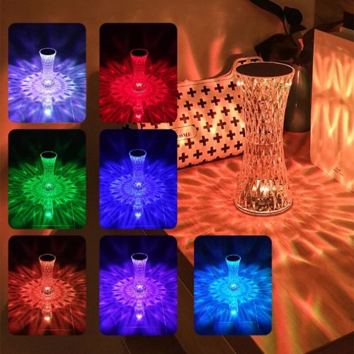 Kristallamp i akryl – LED-bordslampa med diamantros-mönster