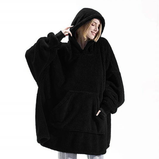 Oversized Sherpa-fleece hoodie-filt – Reversibla material & maximal mysfaktor