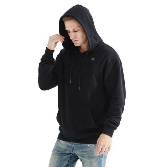 USB-värmehoodie med luva – Unisex, storlekar S–XXXL (svart/grå)