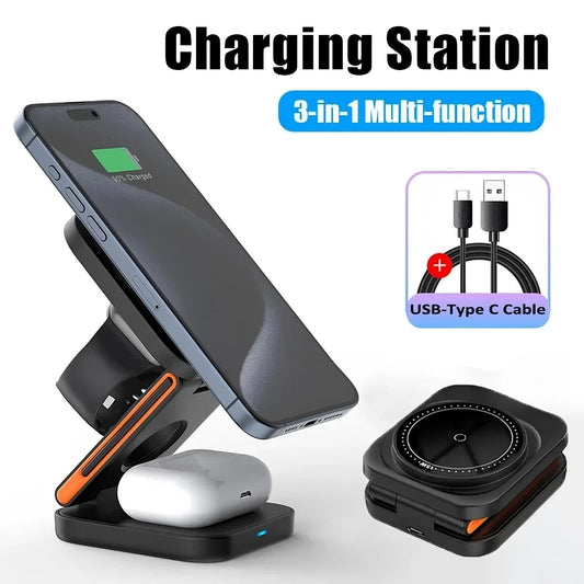 3-i-1 vikbar laddstation – för iPhone, Apple Watch & AirPods - ELLY