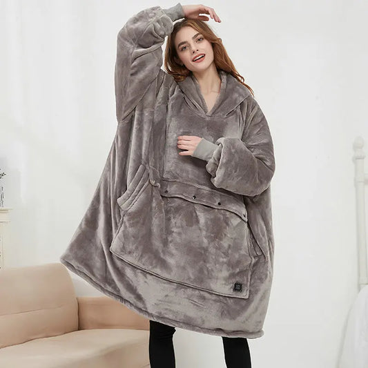 USB-värmehoodie – Oversized fleece med värme & luva