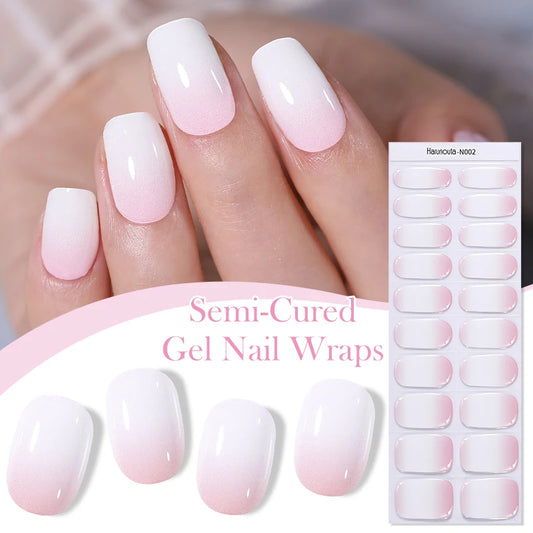 20-pk nagelstickers i gel – Gradient French-design, semi-curing